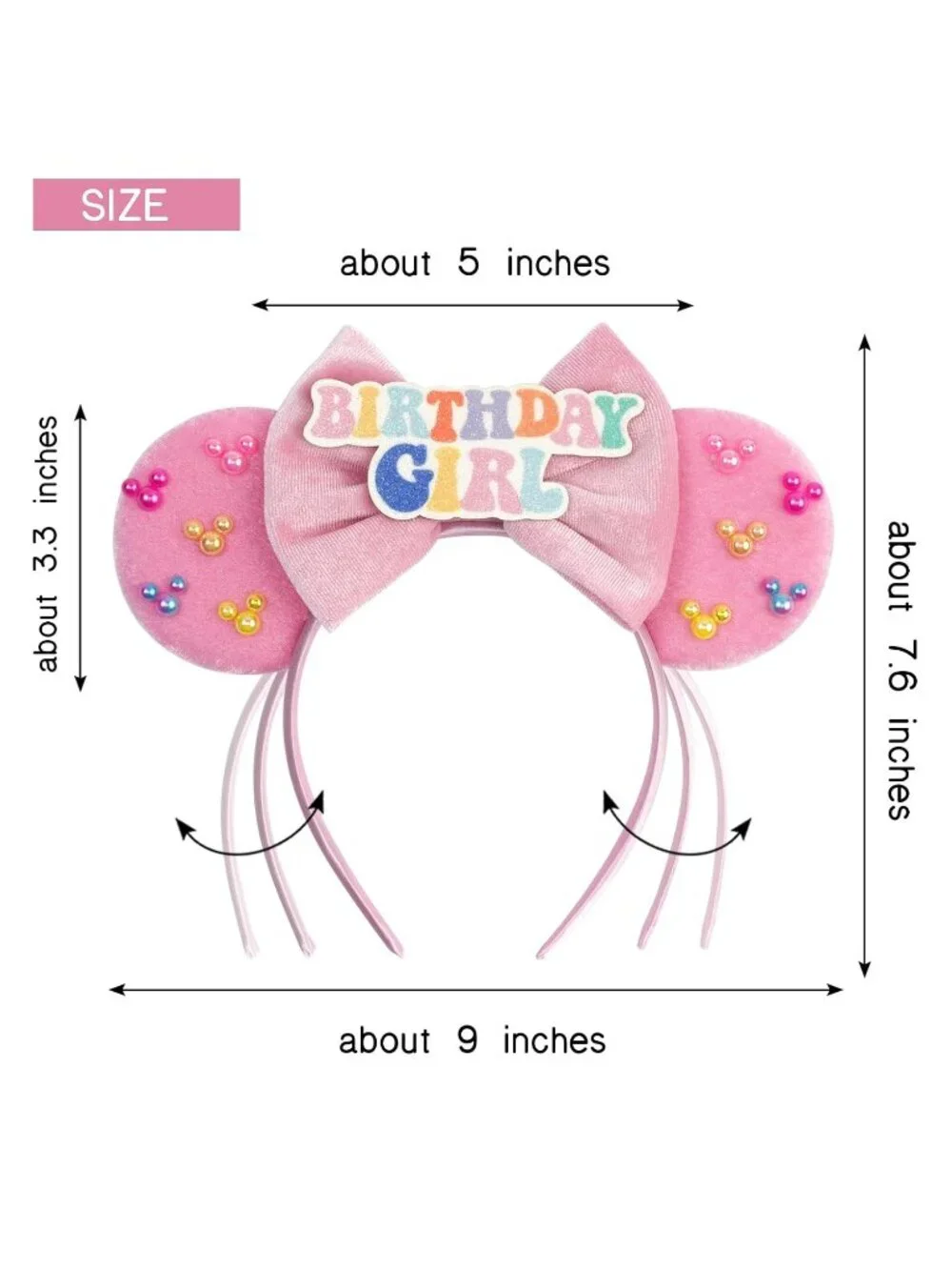Women Soft Pink Velvet Cotton Candy Inspired Mickey Mouse Hair Headband